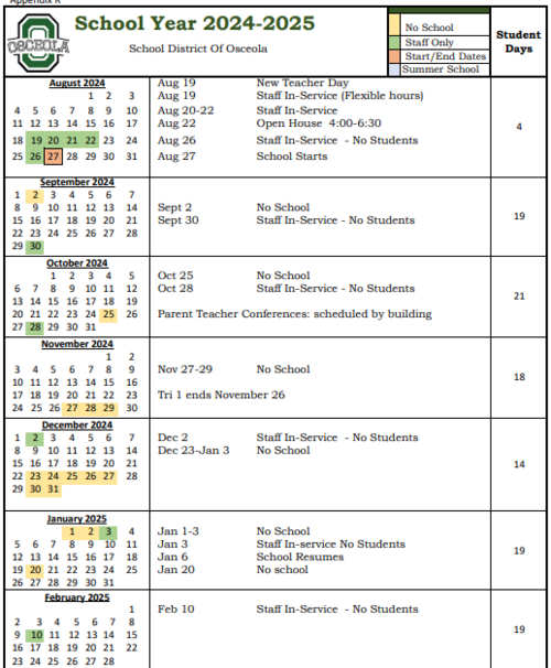 2024-25 School Year Calendar