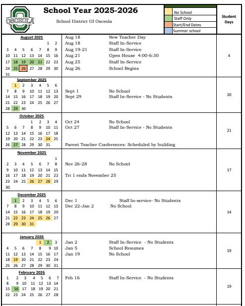 2025-2026 School Calendar
